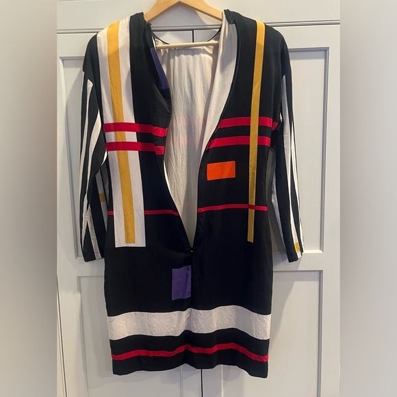 Ellen Tracy True Vintage Y2K color block 100% silk dress size 6 black red - Picture 3 of 6